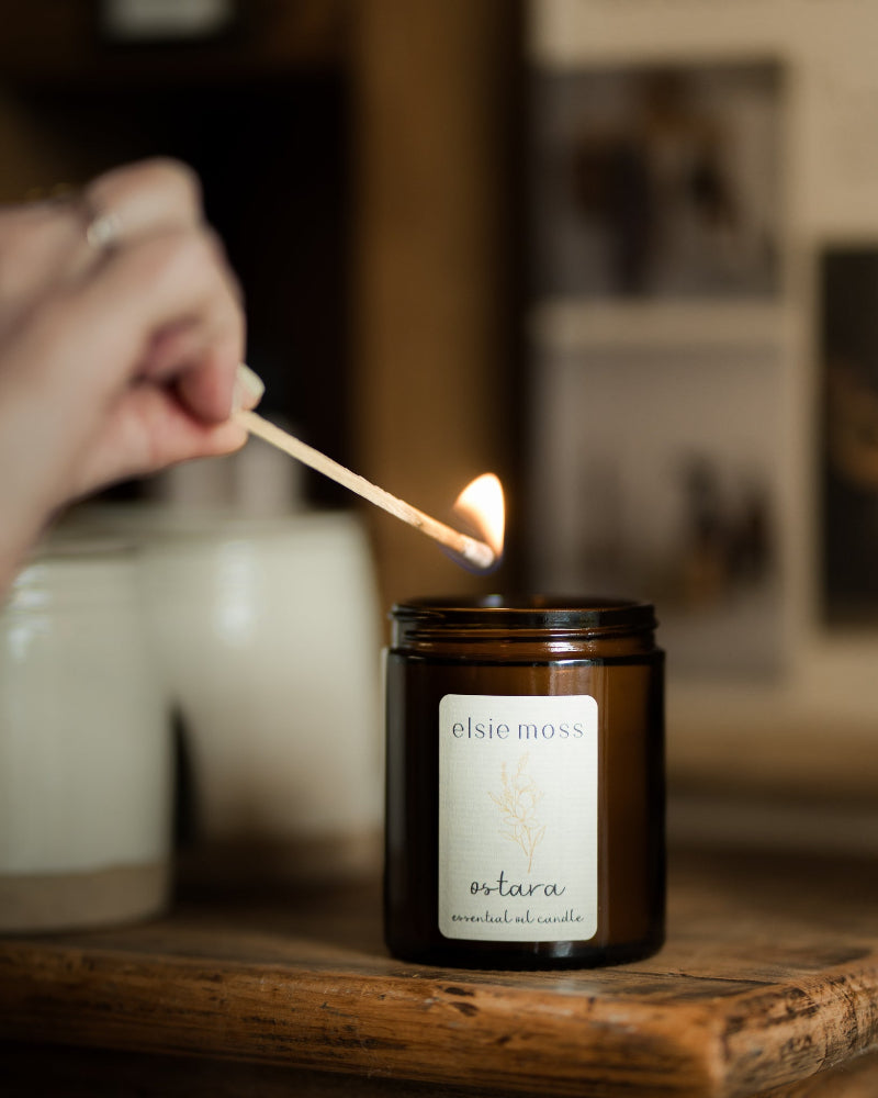 Person lighting a candle labeled &