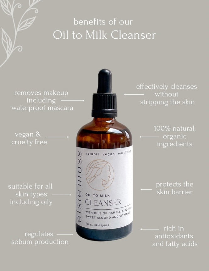 oil to milk cleanser with benefits listed
