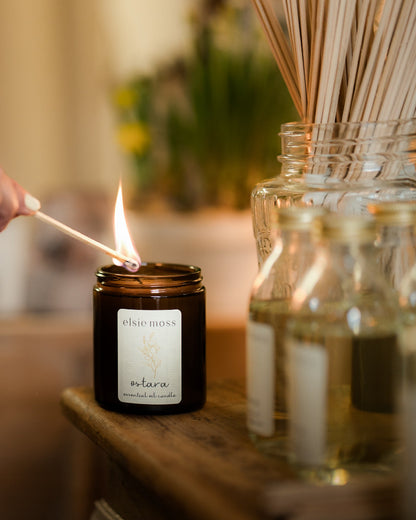 Person lighting a candle labeled &
