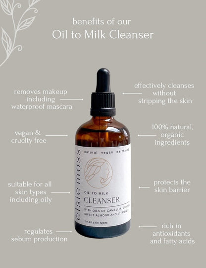 oil to milk cleanser with benefits listed